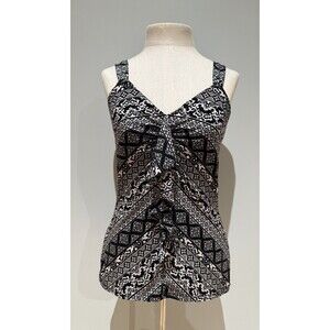 White House Black Market Black & White Tank Top Ruched Front Tie Women’s Small